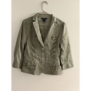 WHITE HOUSE BLACK MARKET Women's Olive Green Ruched Military Style Jacket Size 4